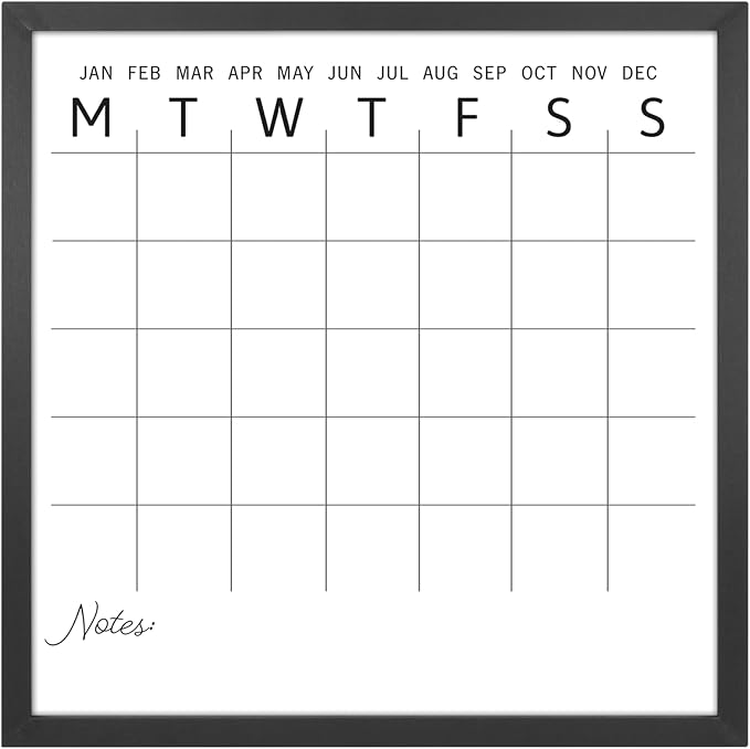 MCS Dry Erase Calander 24x24 Black Framed Monthly Calendar for The Wall, Stay Organized with Family Planner for Appointments, Sports, Events & More