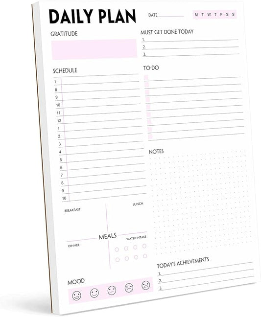 Daily Planner Notepad - Tear-Off Daily Planning Pad, Organizer with To Do Lists, Schedule, Appointment, Productivity Tracker, 50 Undated Sheets, 8.5 x 11 in