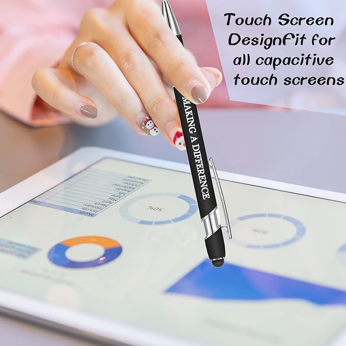 Zonon 12 Pcs Inspirational Pens Gift Set Funny Ballpoint Pen with Stylus Tip Motivational Graduation Gifts Bulk for Teacher Coworkers Nurse School Office Supplies(Black,Motivational Style)