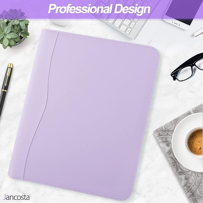 1 Pack Business Padfolio Portfolio Binder, Faux Leather Folio Folder, Resume Legal Document Organizer with Letter Size Writing Notepads (New Lilac/Light Purple 1 Pack)
