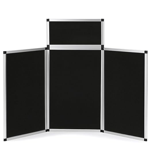 LITTLE TREE 3+1 Panel Trade Show Presentation Board, 70.8" x 35.4" Portable Panel Display, Folding 3 Panel Exhibition Boards Double Sided Tabletop Display Black Hook & Loop-Receptive Fabric with Bag
