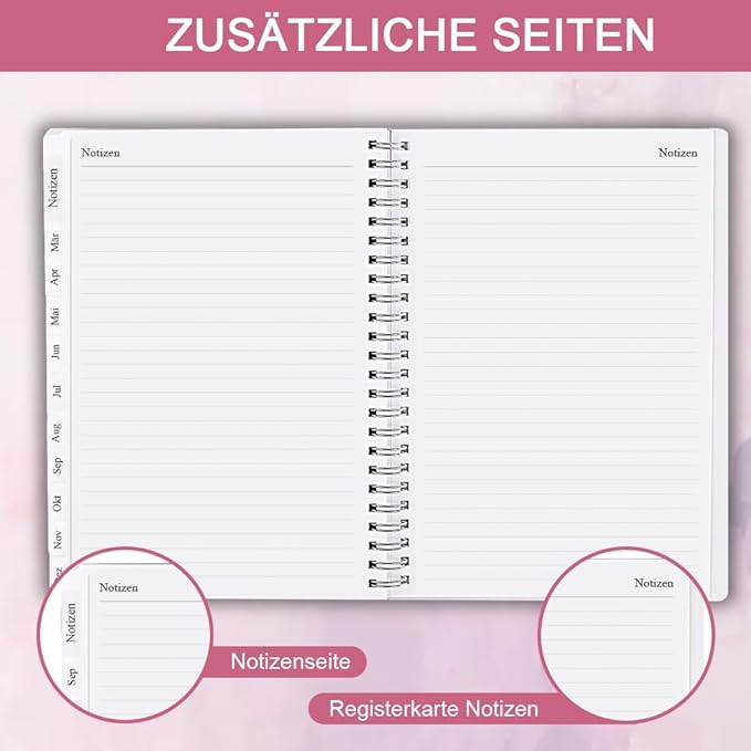 2026 Planner - Monthly Planner Runs January 2026 to December 2026, 6.25" x 8.25", 12 Monthly Tabs, 14 Notes Page, Inner Pocket, Flexible Cover with Twin-Wire Binding, Planners 2026, Pink