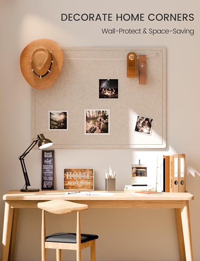 Fluxynara Bulletin Board,47.2" × 35.4" Cork Board Alternative with 24 Safe Removable Adhesive Tabs, Foldable Felt Pin Board for Home Office, Classroom, Bedroom,Entryway for Walls—Oatmeal