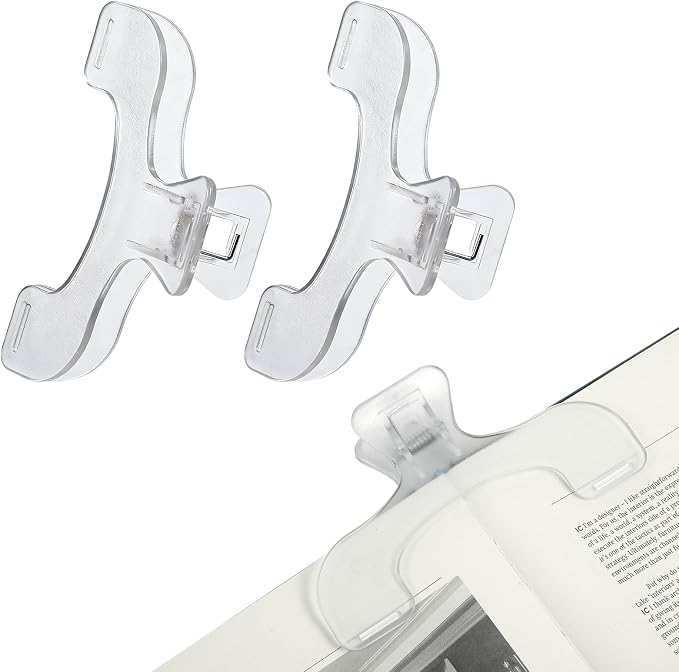 2PCS Journal Clip - Transparent & Blue Book Page Holder for Reading, Portable Journal Clips to Hold Open, Multifunctional Book Opener Holder, Books Reading Accessories for Teacher Clerk(Transparent)