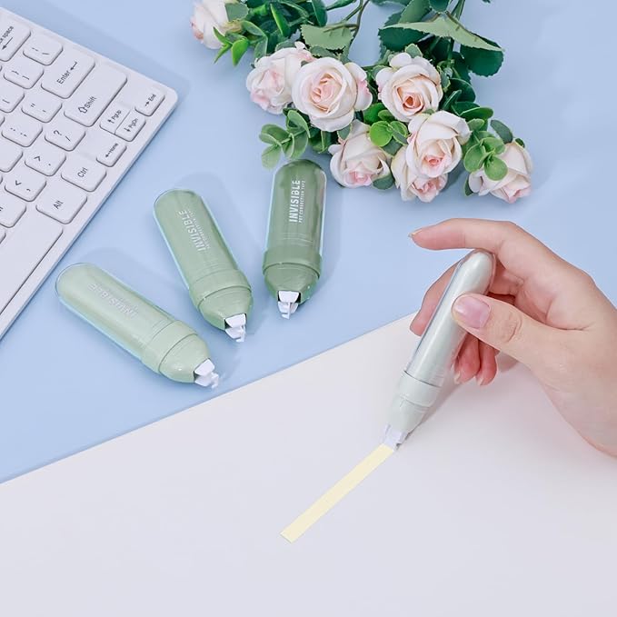 Temiary 4 Pcs White Correction Tapes, Beige Core Smooth Pull Out for Writing, Aesthetic Cream Correction Tape Gradient Set, Quick Dry Applicator for Students School Office Supplies (Green)