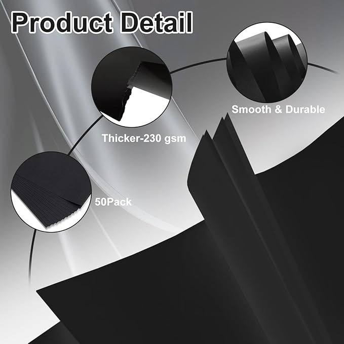 50 Pack Poster Board, 11"x14" Black Poster Paper, 230GSM Thickness Poster Board Paper Bulk for School Assignments, Classroom Arts, DIY Projects, Presentation Drawing
