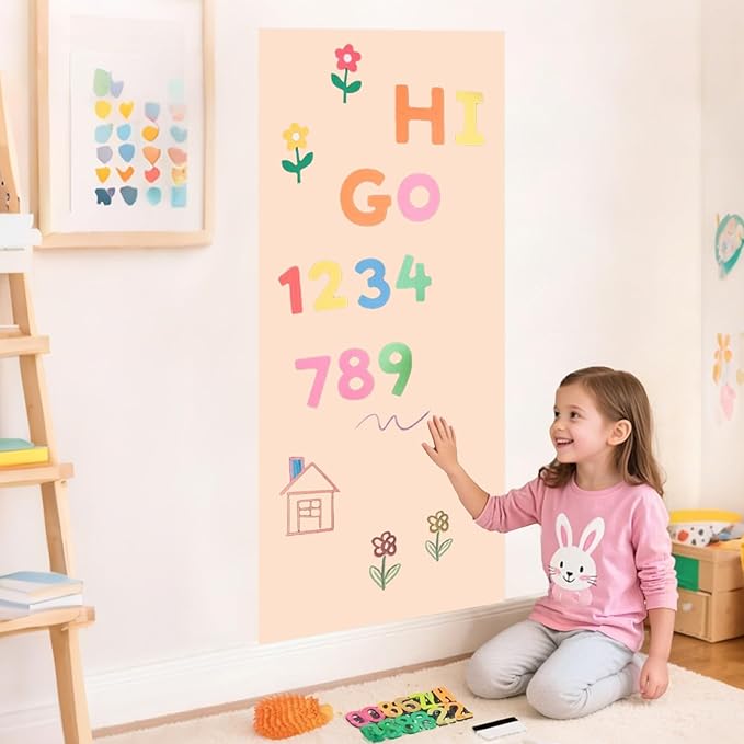 Magnetic Wall Decal 47.2x17.5 Inch Milk Tea Color Magnetic Wall Decal Chalkboard Magnet Play Wall with Multiple Accessories for Home Playroom and Classroom
