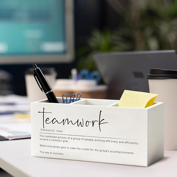 Teamwork Gifts Pen Pencil Holder, Team Gifts for Coworkers Employees Wood Desk Organizer and Accessories, Gift for Team Members at Work Pen Holder Desk Organizer for Office Tabletop