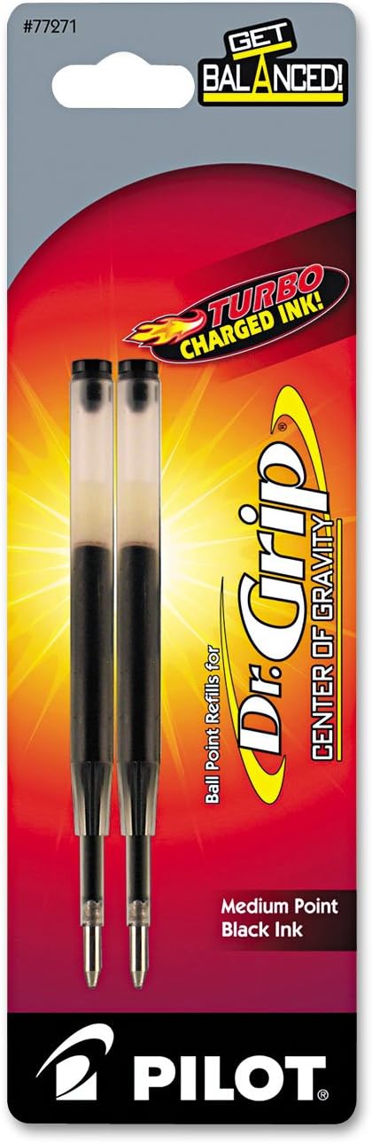 PILOT Dr. Grip Center of Gravity Ballpoint Ink Refill, Medium Point, Black Ink, 2-Pack (77271)