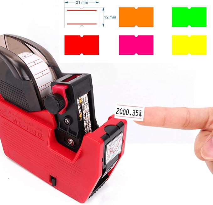 MX-5500 Price Labels, Adhesive Sticker Marker Label, 10 Rolls Sticky Paper Labels for Price and Date Guns,1 Line 5000 Labels, 1 Ink Roll Included, Blue