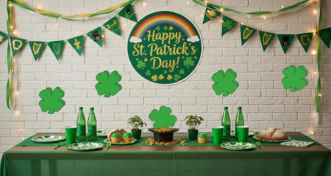 SHAPES ETC. 15 Pcs Green Assorted Four Leaf Clover Foam Cut-Outs 5.5in, Foam Shapes, St. Patrick's Day, Bulletin Board Decorations, DIY Crafts, Irish Spirit, Wall Cutouts, Made in USA