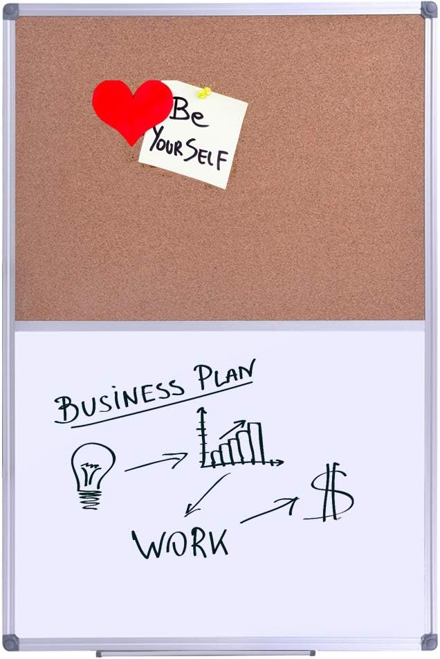 Magnetic Combination Whiteboard & Cork Bulletin Board, 36 x 24 Inch-Dual Surface Combo Board for Home Office Organization, Kitchen Meal Planning & School Study-Silver Aluminum Frame