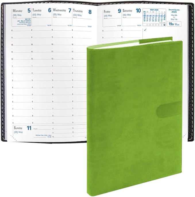 Quo Vadis 2026 Business - Weekly Planner - 12 Months, Jan. to Dec. - 4 x 6" - Smooth Faux Suede Texas Bamboo Green Cover- Time Management Appointment Organizer