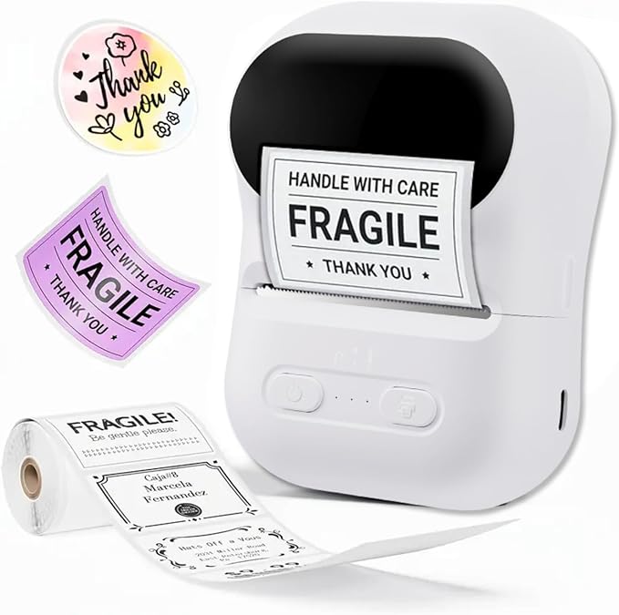Memoking Label Maker Machine with Tape,Label Printer,Wide Waterproof Label,Portable Thermal Printer for Small Business,Inkless Labeler for Home, Kitchen, School, Office Organization (White)