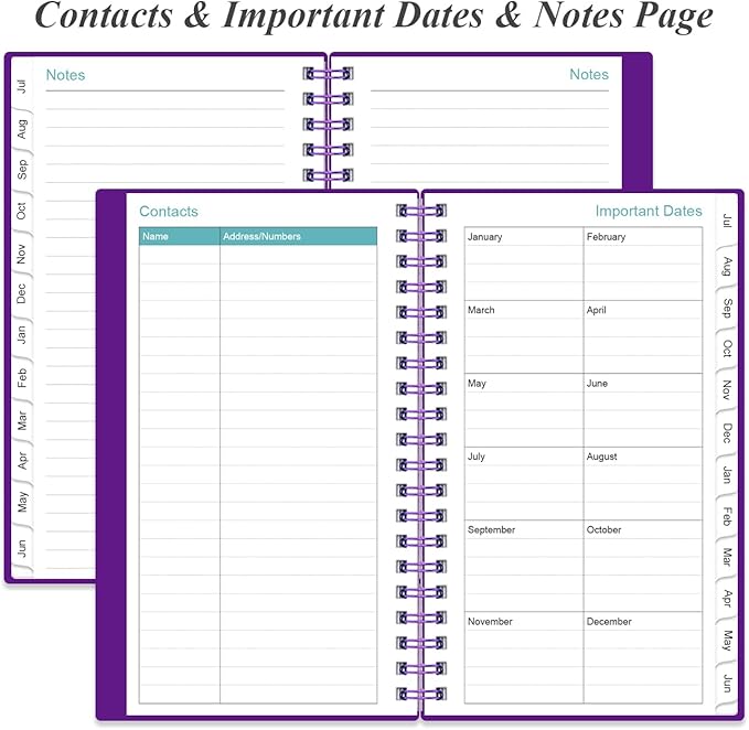 2026-2027 Pocket Planner/Calendar - 2026-2027 Planner from July 2026 - June 2027, Planner 26-27 with 12 Tabs, Twin-Wire Binding, Inner Pocket, 3.75" x 6.75, Purple