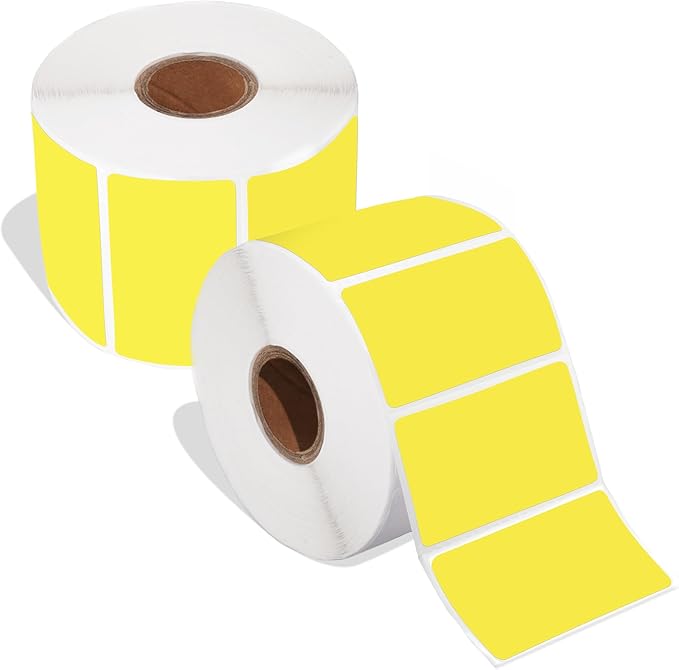 Spartan Industrial - 2.25" X 1.25" Yellow Direct Thermal Labels (2000 Count, 2 Rolls) Perforated Barcode Address Stickers - Compatible with Rollo, Zebra, MUNBYN Desktop Printers