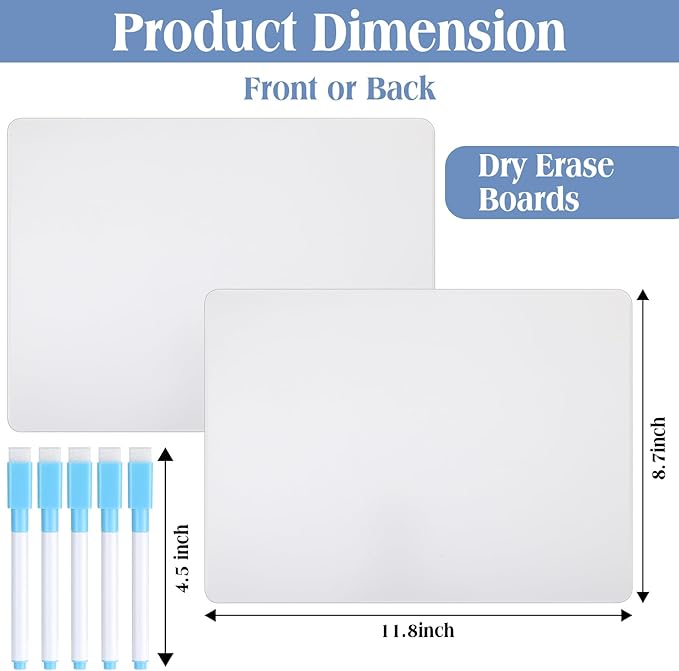 Fulmoon Dry Erase Lapboard Set with Markers Dry Erase Boards Classroom Pack Small White Board 9"X12" Mini Double Sided Whiteboard Set Lapboards for School Supplies(100 Pcs)