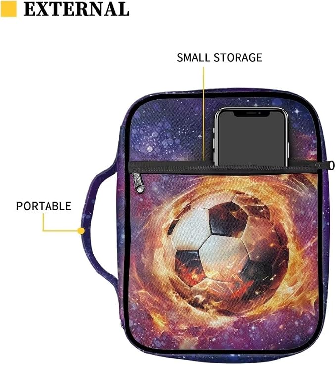 Coldinair Galaxy Fire Soccer Bible Covers for Men Kids Carrying Book Bible Case Sunflower Church Bag Bible Protective with Handle & Zippered Pocket