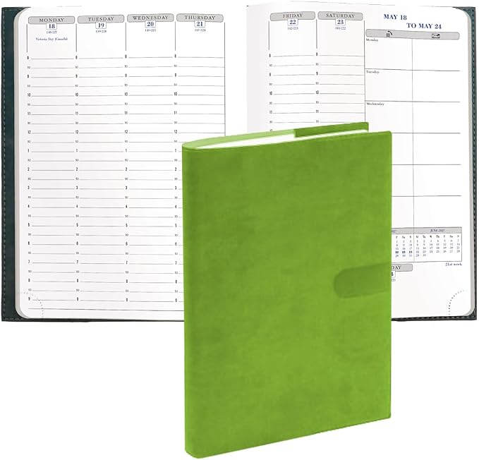 Exacompta 2027 Visual - Weekly/Monthly Planner - 12 Months, Jan. to Dec. - 6" x 8 1/4" - Smooth Faux Suede Texas Bamboo Green Cover - Time Management Appointment Organizer