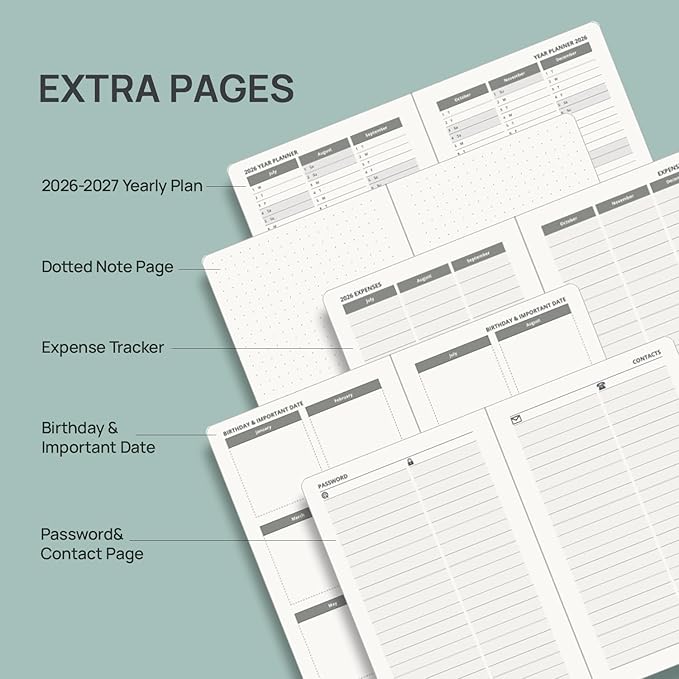 POPRUN Pocket Planner 2026-2027, Purse Size-4" x 6.25", Pocket Calendar (July 2026-June 2027) for Purse, Academic Small Weekly Planner with Hourly Slots, Leather Soft Cover, 100GSM - Celadon Green