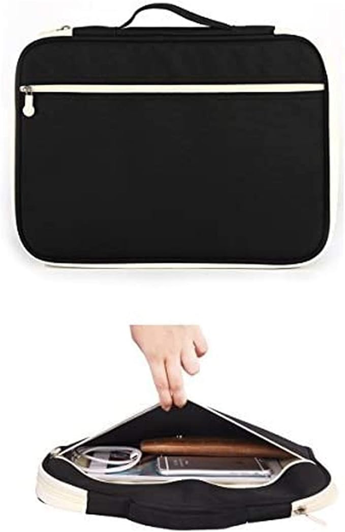 JAKAGO A4 Travel Portfolio Multifunctional Document Organizer Zippered Case for Office Supplies (Black)