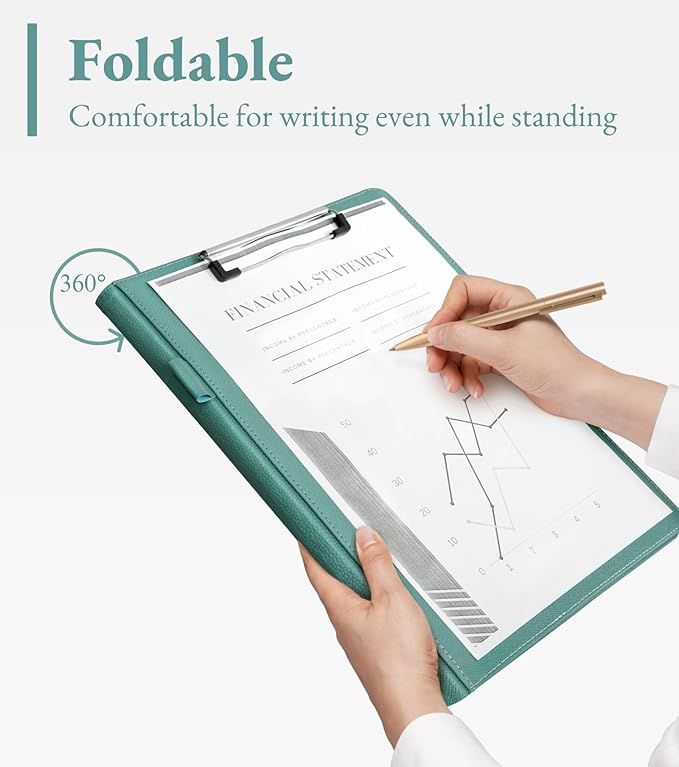 Zreal Padfolio Portfolio for Women & Men, Faux Leather Clipboard with Folder, Resume Document Folder, Legal Pad Holder Fits A4 & Letter Size for Interview, Conference (Teal Green)
