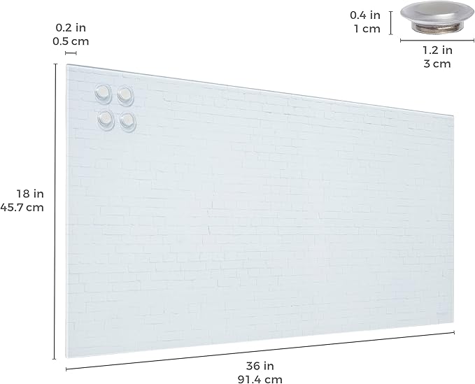 ECR4Kids MessageStor Dry-Erase Glass Board and Magnets, Office Essentials, White Brick
