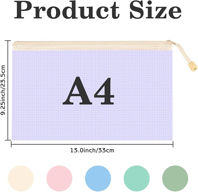 10Pcs Mesh Zipper Pouch Bags, A4 Sizes Waterproof Zipper Pouches for Organization Storage, Clear Plastic Bag for Classroom Organization and School Office Storage (A4)