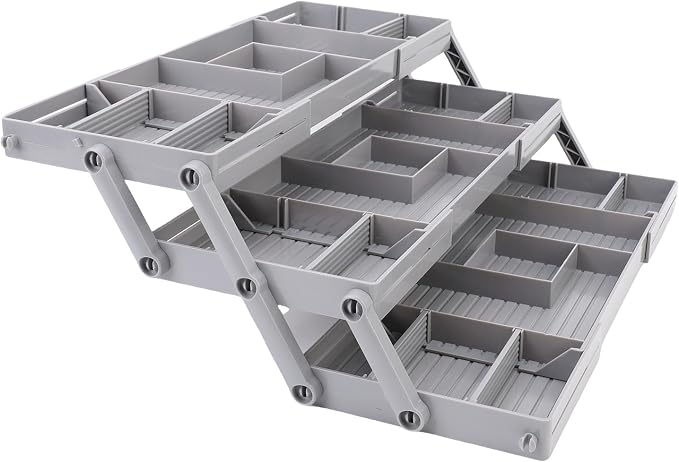 Drawer Organizer, Expandable and Foldable 2/3 Tier Multifunctional Desk Organizer Made From ABS Plastic with Multiple Compartments for Cosmetics Jewelry Utensils Office Supplies (3 Tier)