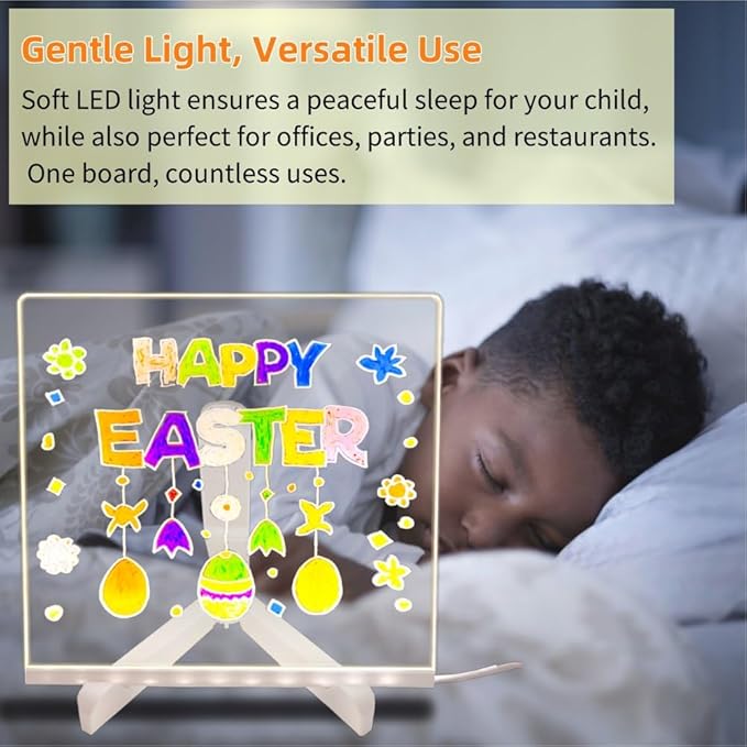 Acrylic Led Dry Erase Board - Creative Rewritable Message Board - Led Color Note Board - Light up Led Acrylic Message Board as a Glow Memo Board Note with 7 Pen - Free Eraser Easy to Clean(11.8*7.9in)