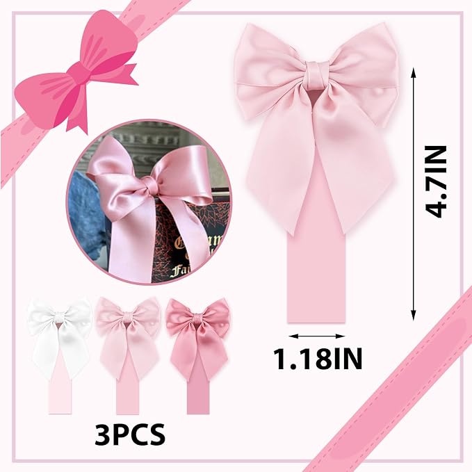 Pink Satin Bow Bookmark Anniversary Coquete Book Mark Mini White Satin Ribbon Bows Appliques Bowknot for Book Lovers Crafting Sewing