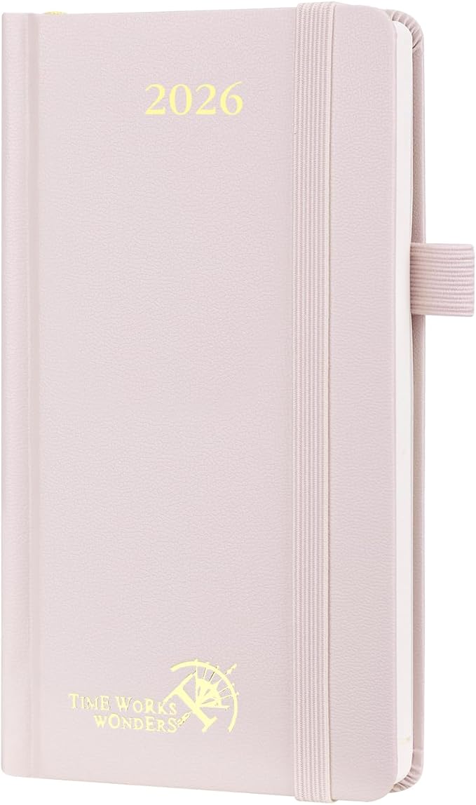 POPRUN 2026 Pocket Calendar Planner (Mini Size-3.5" x 6.5" Hardcover),12 Months (Jan. - Dec. 2026) - Small Planner Weekly and Monthly for Purse with Pen Holder, Storage Pocket - Light Pink