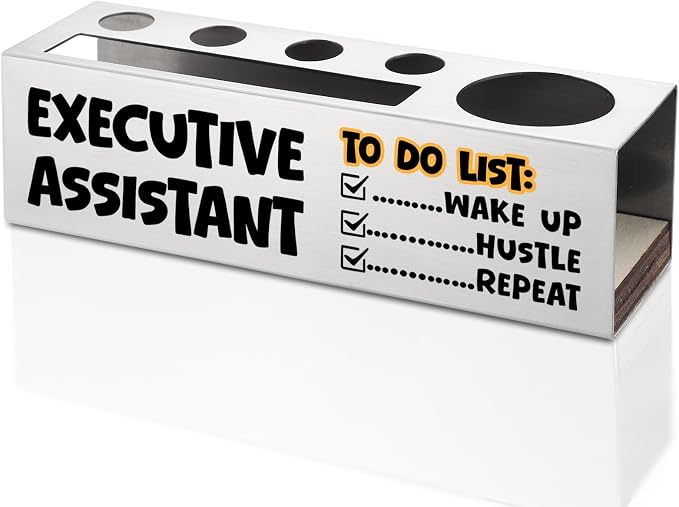 FOKCBOCM Executive Assistant Pen Holder with To Do List Humor, Stainless Steel Desk Organizer for Administrative Office Decor, Assistant Appreciation Workspace Gift-DS131