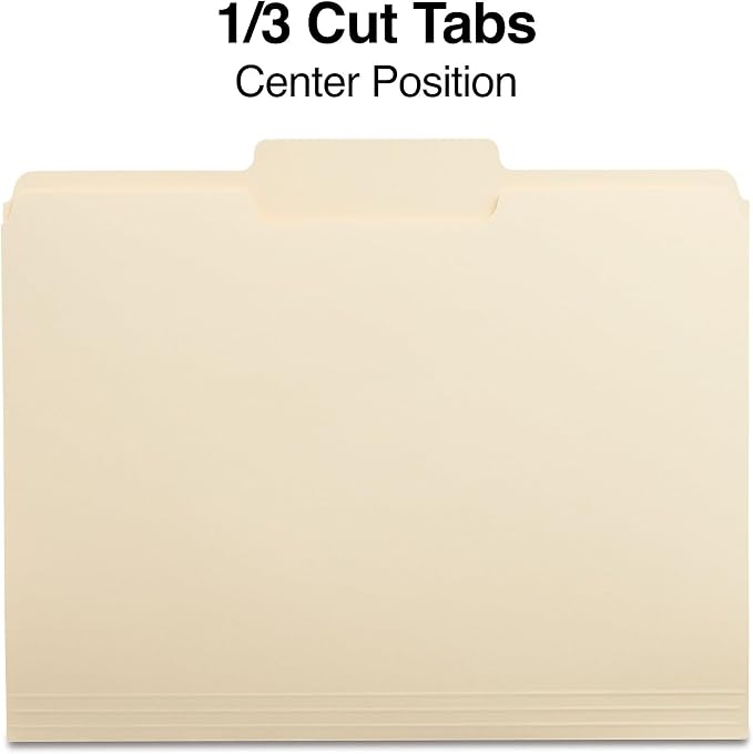 Staples File Folder, Letter Size, Manila, 1/3‑Cut Tab, Durable Paper Stock, 200/Carton