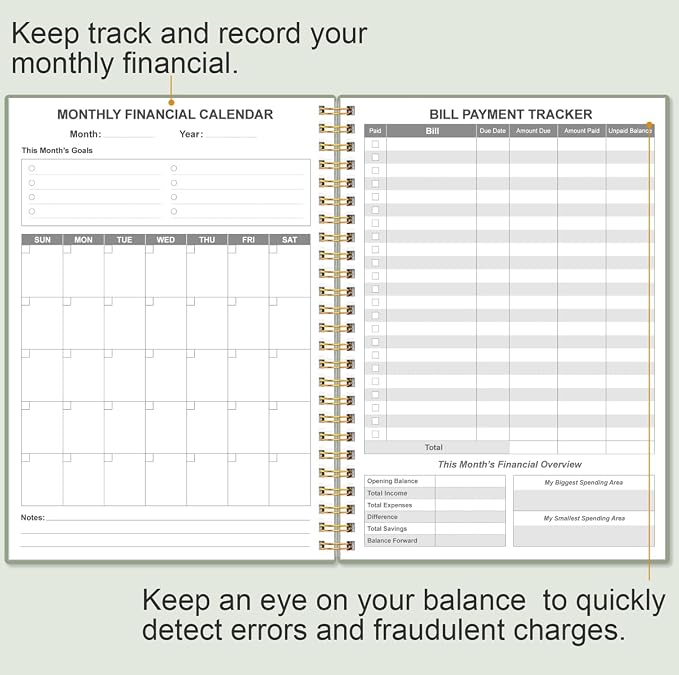 Bill Organizer - Monthly Bill Payment for Personal Budgeting Financial, Payments Checklist Organizer, 5.8" x 8.5", Green