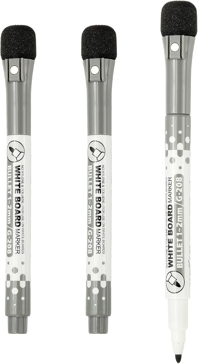 PATIKIL Magnetic Whiteboard Pen, Fine Tip Dry Erase Black White Board Markers with Eraser Whiteboard Calendar Supplies for Classroom Office, 3 Pcs, 1-2mm Tip