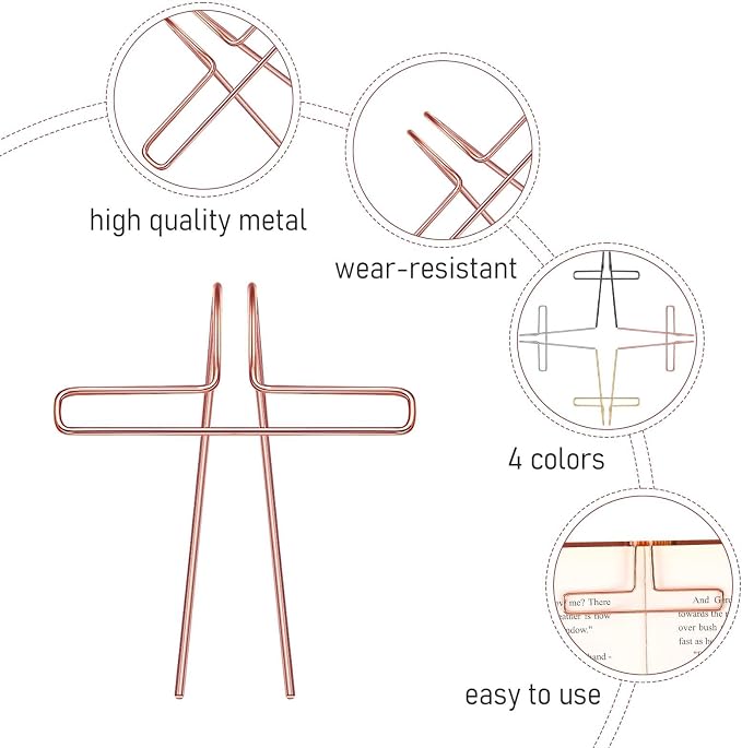 Book Clips to Hold Book Open, 4 Packs Book Holders for Reading Hands Free Metal Music Book Page Holder Portable Book Opener Holder Clips for Women Girls Student Teacher Book Lovers Reading Accessories