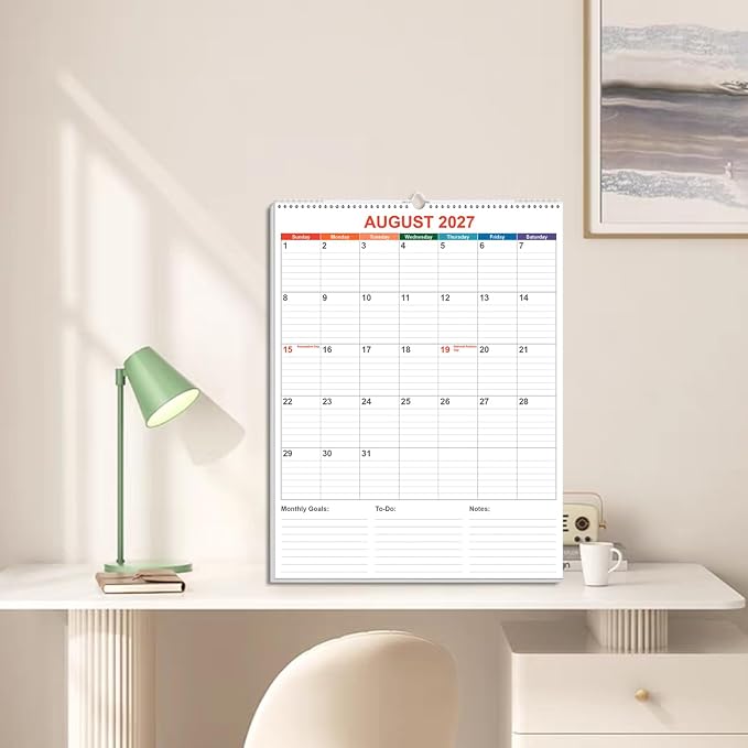 Large Calendar 2026-2027 with Spiral Bound - 18 Month Big Calendar from July 2026 to December 2027, Vertical Large Monthly Calendario 2026-2027 for Wall, 22" x 17", Colorful