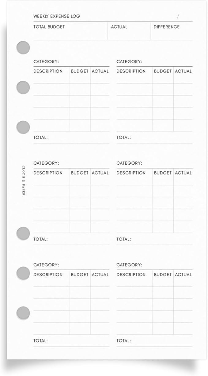 Cloth & Paper Financial Planning Inserts – Personal 6-Ring Planner Refill – 60 Pages (30 Double-Sided) for Budgeting, Savings, Recurring Payments & Expense Tracking – Minimalist Finance Organizer
