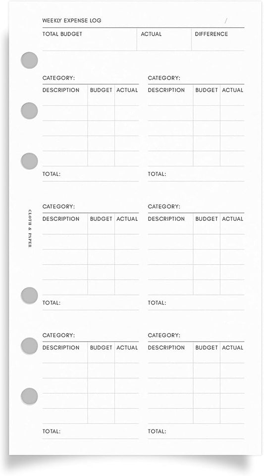 Cloth & Paper Financial Planning Inserts – Personal 6-Ring Planner Refill – 60 Pages (30 Double-Sided) for Budgeting, Savings, Recurring Payments & Expense Tracking – Minimalist Finance Organizer