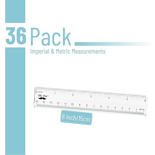 Mr. Pen- Bulk Plastic Rulers, 6 Inch, 36 Pack, Easy-to-Read Markings, Scratch-Resistant Design, Durable Clear Ruler for Crafting Office & School, School Supplies, Bulk Rulers Set, Measuring Tools