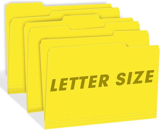 RAZCC File Folders, 100-Pack, 1/3 Cut, Letter Size, Yellow, Great for Organizing and Easy File Storage