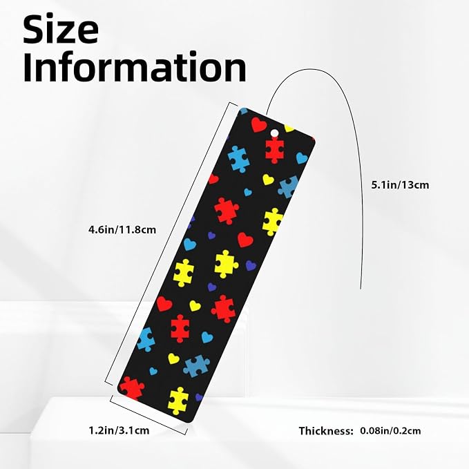 Autism Awareness Colorful Puzzle 5pcs Wood Bookmarks with Tassel for Planner Reading Book Lovers Accessory Readers Men Women 4.6 X 1.2 Inch