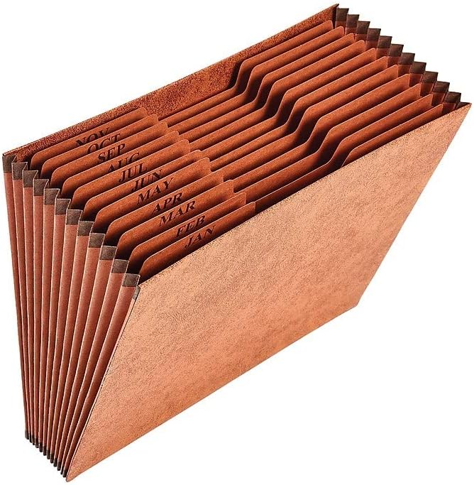 Staples Heavy‑Duty Expanding File, Jan–Dec Monthly Index, Letter Size, Durable Brown Redrope Construction