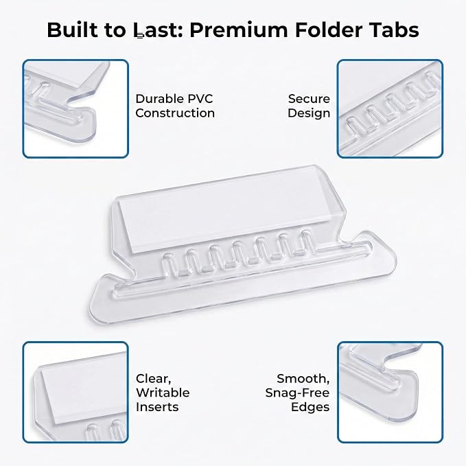 50 Pcs Hanging File Folder Tabs & 50 Pcs 2 '' Inserts Labels, Clear Plastic File Organizer for Hanging Files Folders