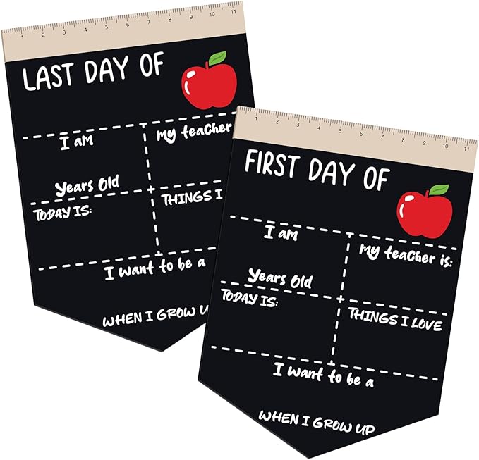 First and Last Day of School Chalkboard Sign 13.8 x 10 Inch Reusable Double Sided First Day of School Sign for Graduation Kids Preschool Kindergarten(Red Apple Style)