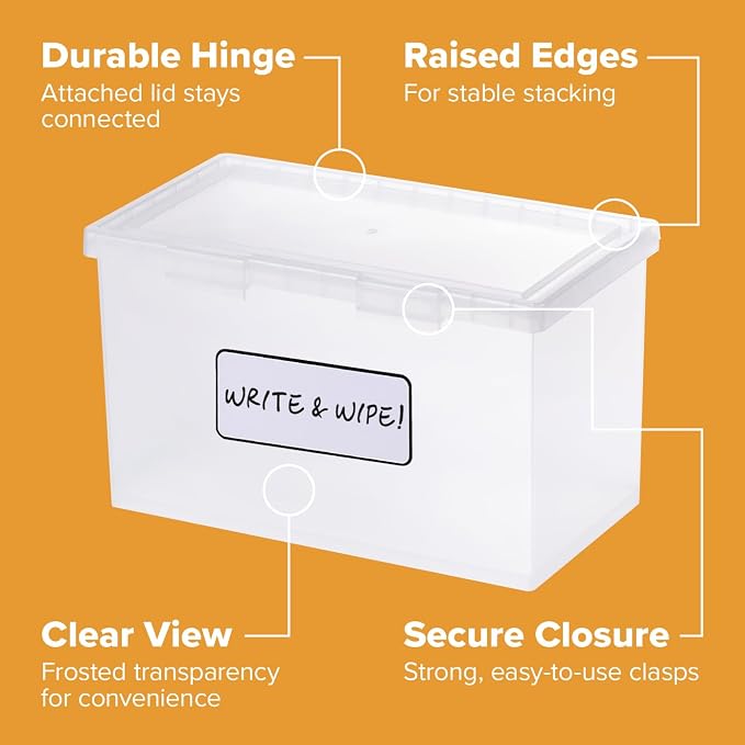 Bostitch Konnect Storage Containers with Lids, Office Organizer, Clear Plastic Box, Stackable for Index Cards, Labels, 1 Qt, 6 Pack