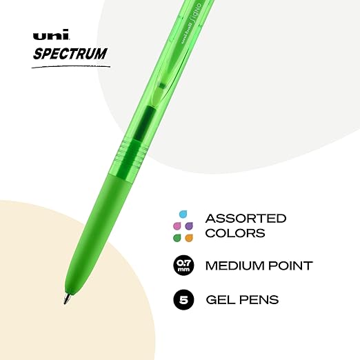uniball Spectrum Retractable Gel Pens, Medium Point (0.7mm), Assorted Ink, 5 Pack
