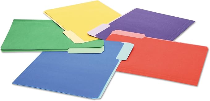 Universal 10506 File Folders, 1/3 Cut Single-Ply Top Tab, Letter, Assorted, 100/Box