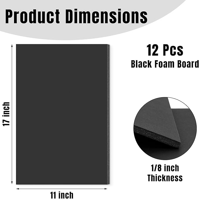 Golden State Art Foam Board 11x17-12 Pack - 1/8" Thick Black Poster Board Acid Free Foamboard for Paintings Prints, Art, Display, Crafts, Presentation and Projects